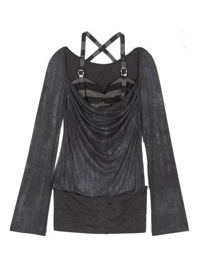 Off-Shoulder Ruffled Mid-Length Slimming Punk Top【s0000014124】