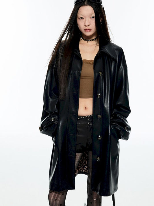 Loose windbreaker leather jacket【s0000006274】