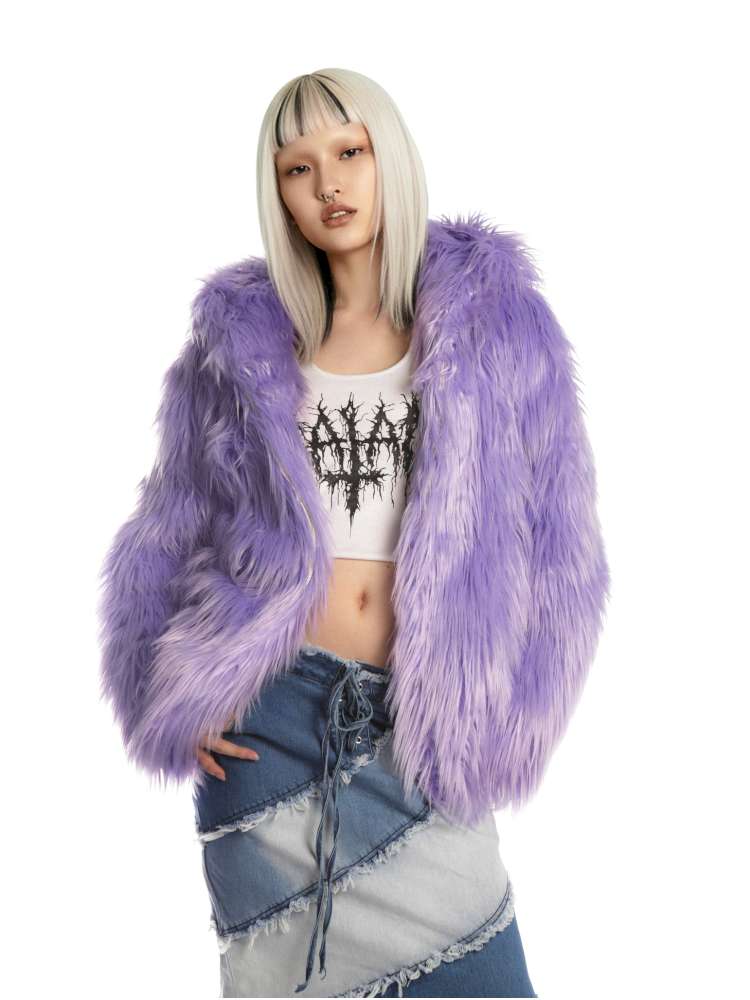 White Light Purple Fur Hooded Jacket【s0000014909】
