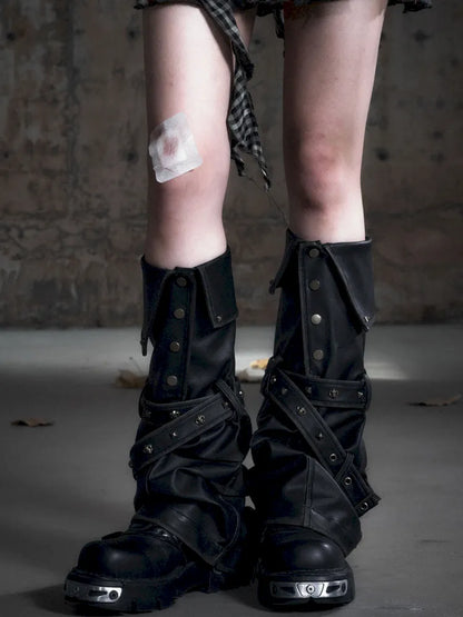 Faded Button Leather Leg Covers【s0000013963】