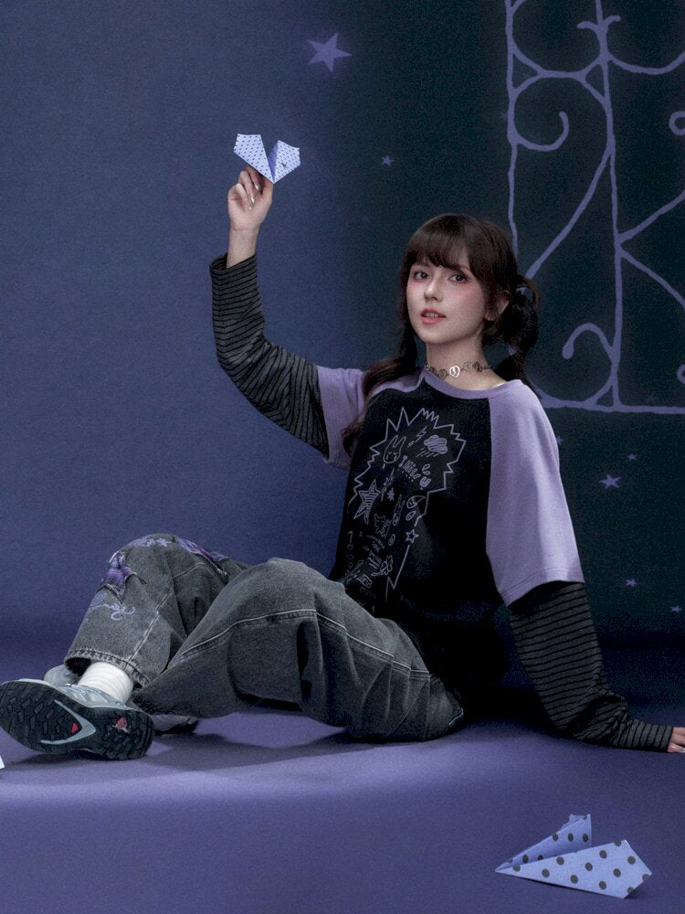 Graffiti Fake Two Purple T-Shirt【s0000015445】