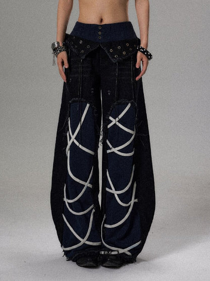 Street Punk Strap Faux Denim Pants【s0000018495】