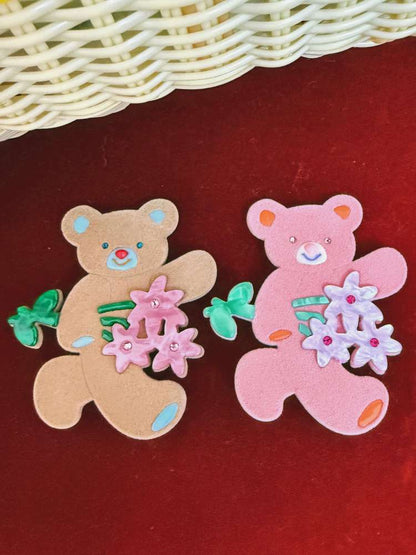 Bear Bouquet Flocked Acrylic Hairpin【s0000014508】