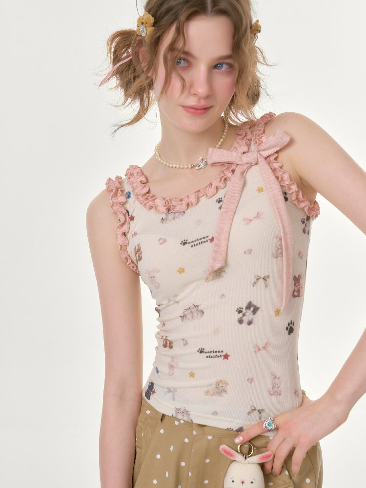 Printed Wood Ear Slim Camisole【s0000016623】