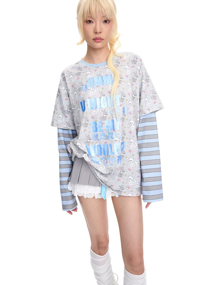 Print Two-Piece Style Long-Sleeve T-Shirt【s0000014093】