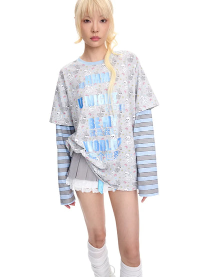 Print Two-Piece Style Long-Sleeve T-Shirt【s0000014093】