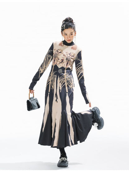 Printed Long Big Hem Dress【s0000011314】