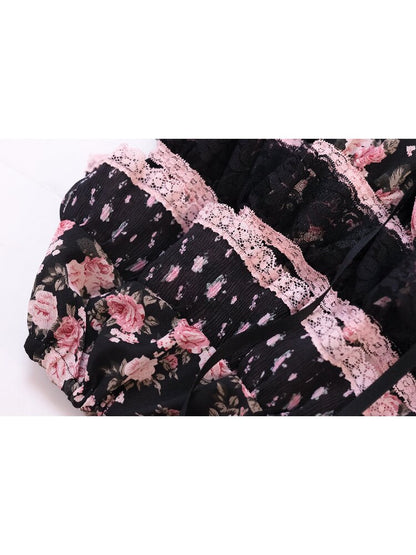 Floral Wrinkled Cake Lace Dress【s0000017141】