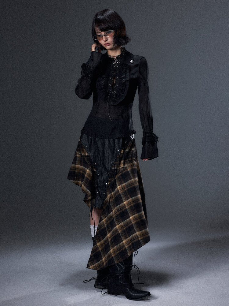 Punk Leather Patchwork Plaid Skirt【s0000017999】
