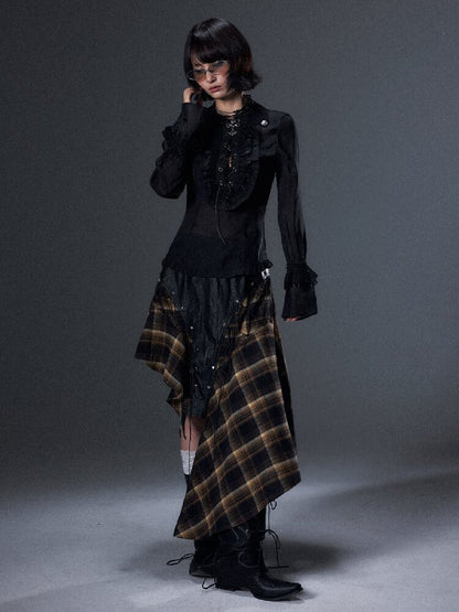 Punk Leather Patchwork Plaid Skirt【s0000017999】