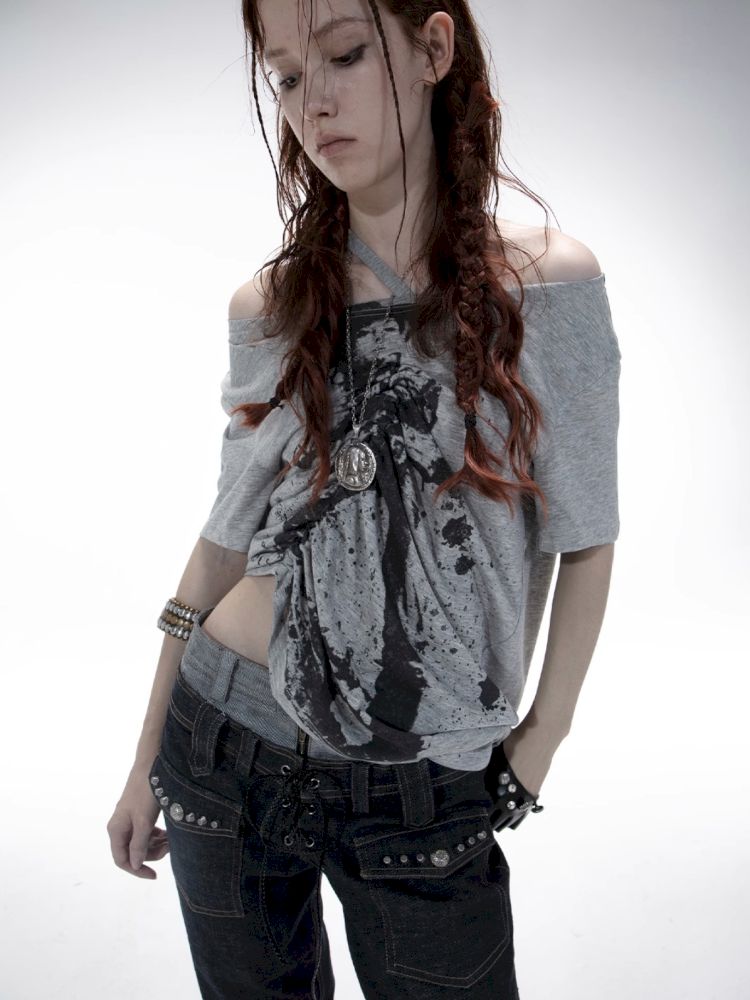 Drawstring Denim Girl Print T-Shirt【s0000012712】