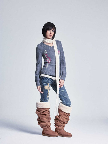 Soft Lantern Sleeve Printed Sweater【s0000015562】