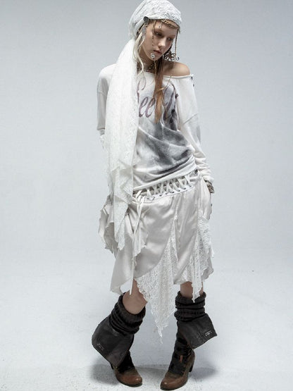 Slant Shoulder Round Neck Printed T-Shirt【s0000011842】