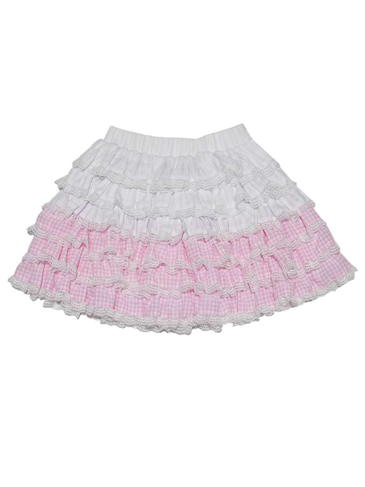 Pink Grid Gradient Lace Short Skirt【s0000014940】