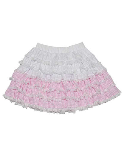 Pink Grid Gradient Lace Short Skirt【s0000014940】