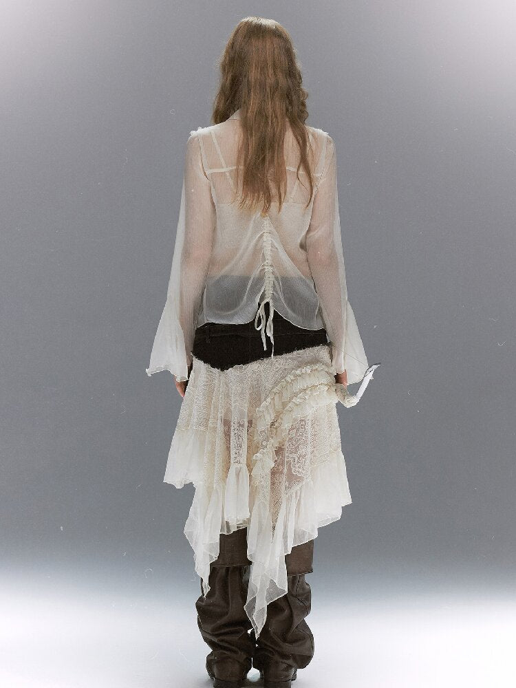 Sheer Chiffon Patchwork Lace Shirt【s0000017500】
