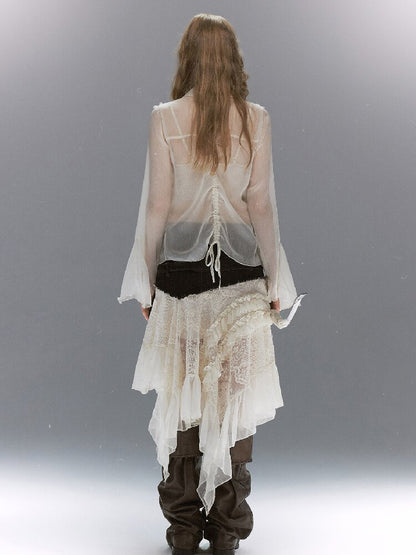 Sheer Chiffon Patchwork Lace Shirt【s0000017500】