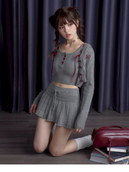 Knitted camisole cardigan skirt set【s0000010119】