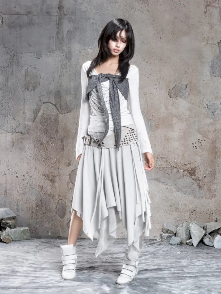 Asymmetrical faux two-piece long-sleeve knit top【s0000014134】