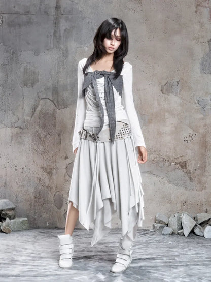 Asymmetrical faux two-piece long-sleeve knit top【s0000014134】