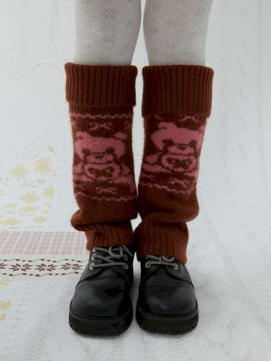 Bear Print Brown Knitted Leg Cover【s0000015035】