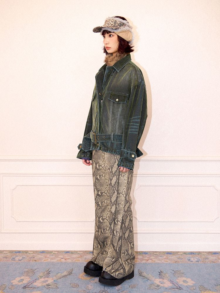 Loose Green Flocked Denim Jacket【s0000011638】