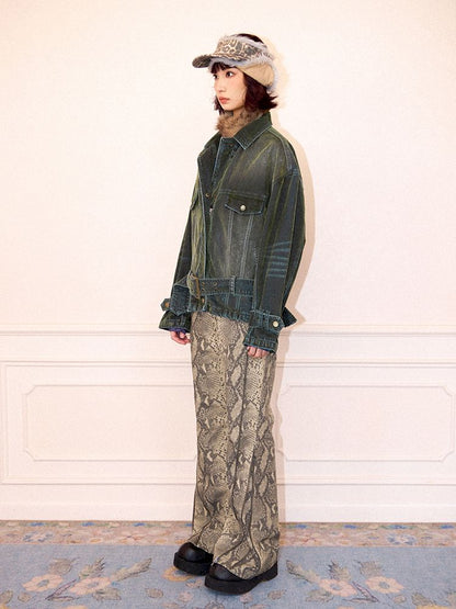 Loose Green Flocked Denim Jacket【s0000011638】