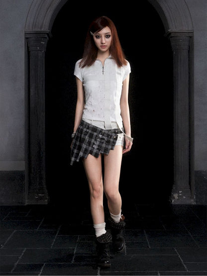 Double cross lapel short sleeve tops【s0000012310】