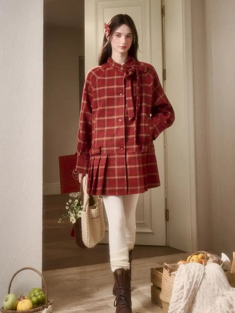 Red Check Coat Dress【s0000014328】