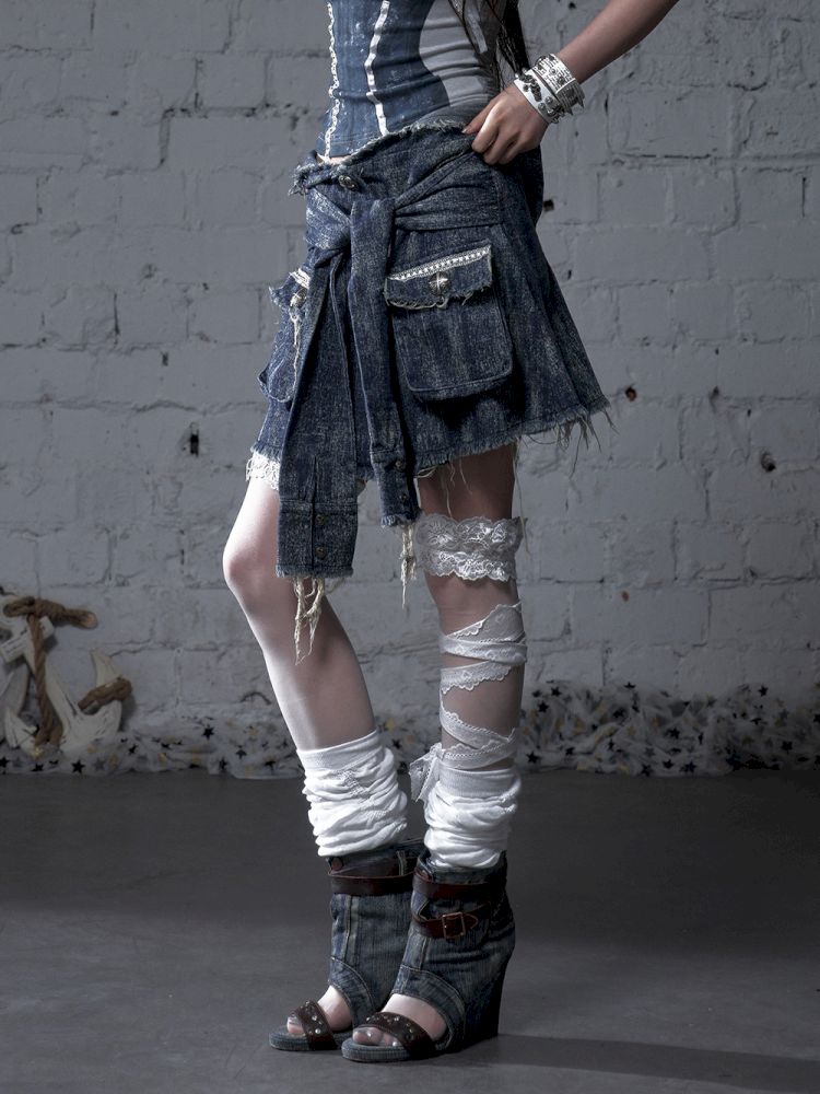 Hooded washed denim shirt dress skirt【s0000012784】