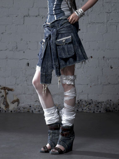 Hooded washed denim shirt dress skirt【s0000012784】
