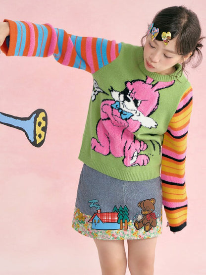 Colorful Asymmetrical Striped Knit Sweater【s0000019251】