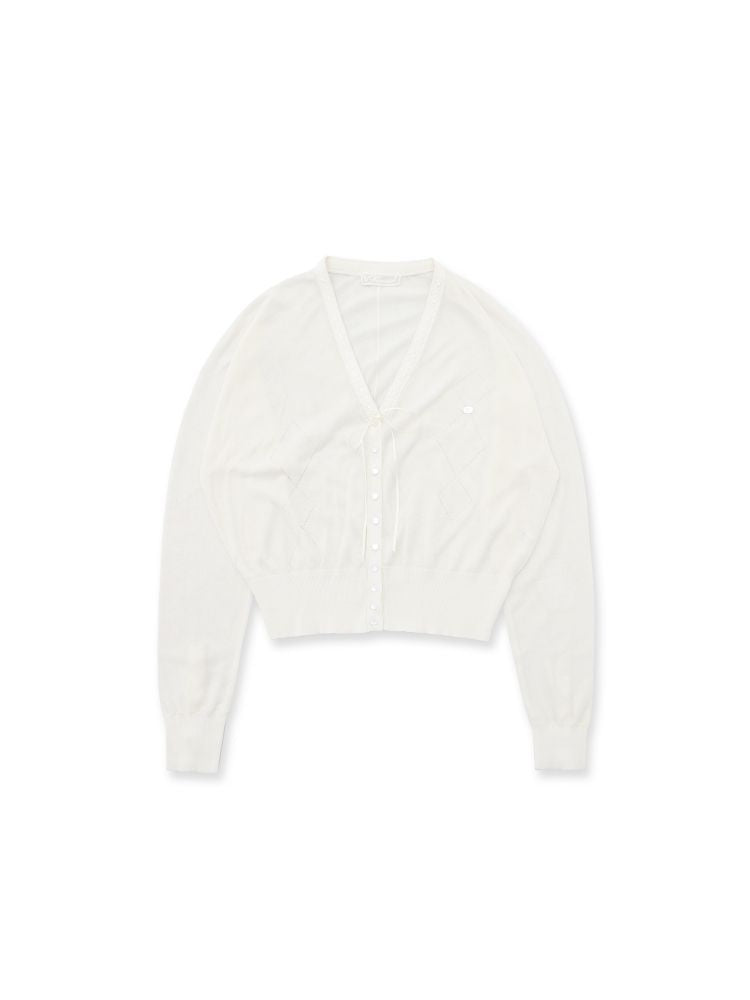 Ribbon large v-neck knitted cardigan【s0000012493】