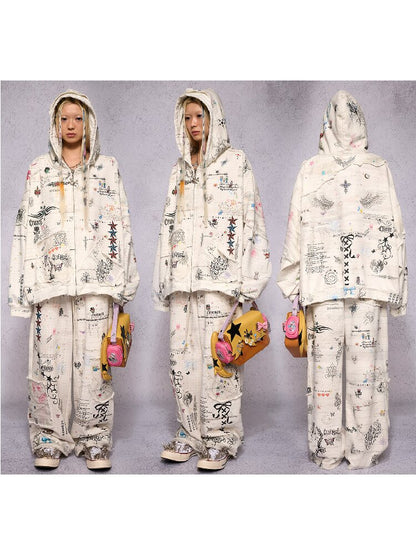 Torn Manuscript Print Sweatpants【s0000018736】