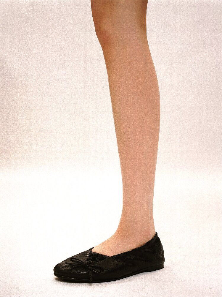 Leather Diagonal Bow Ballet Flats【s0000017935】