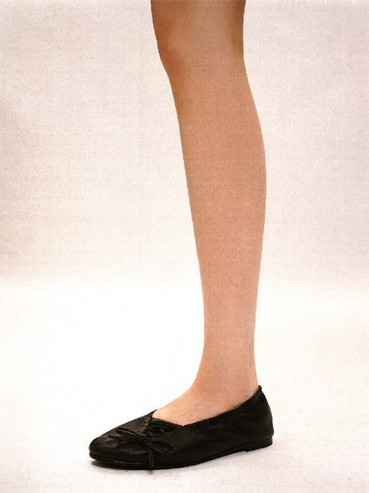 Leather Diagonal Bow Ballet Flats【s0000017935】