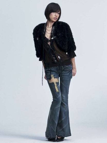 Slim Wash Distressed Bell Bottom【s0000014661】