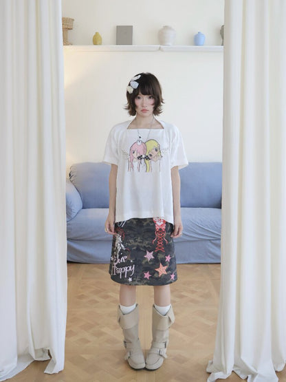 Illustration Square Neck Cotton Top【s0000018681】