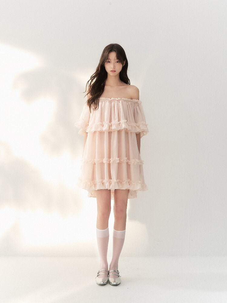 Tulle Layered Lace One Shoulder Dress【s0000016875】