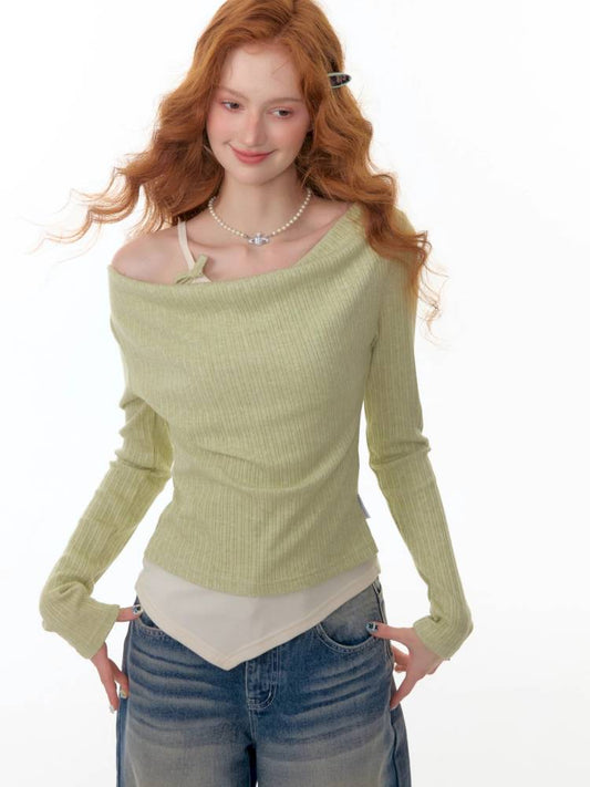 Slim Fit Top Long Sleeve Knit T-Shirt【s0000014354】