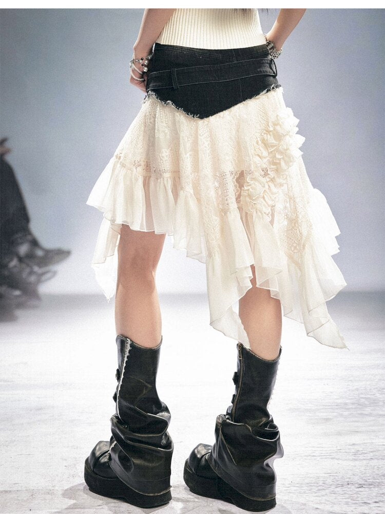 Lace Patchwork Irregular Mesh Skirt【s0000015449】