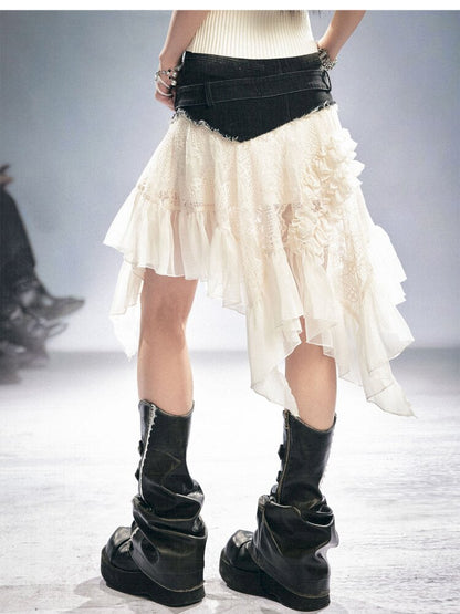 Lace Patchwork Irregular Mesh Skirt【s0000015449】