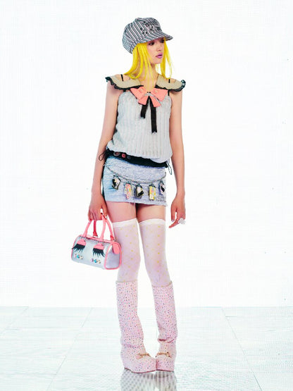 Flash Hollow Doll Collar Bow Top【s0000017542】