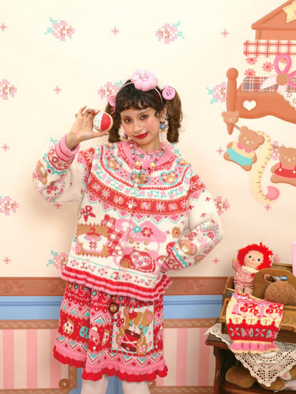 Red Pink Mink Wool Rabbit Cardigan【s0000015572】