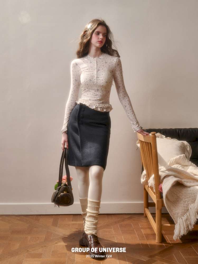 Comfortable Cotton Crew Neck Slim Lace Hem Top【s0000014895】