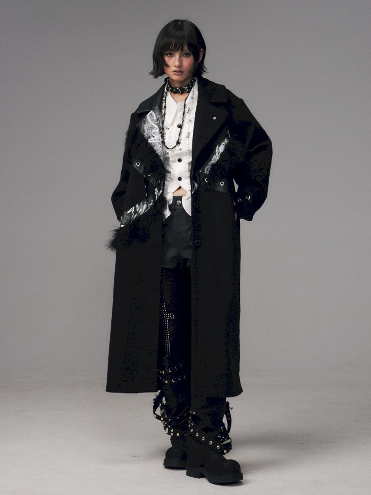 Punk Rock Heavy Print Loose Tweed Coat【s0000014705】