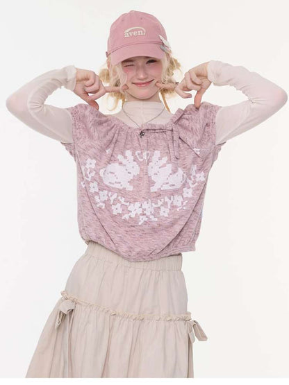 Rabbit Print Doll Knitted Top【s0000015430】