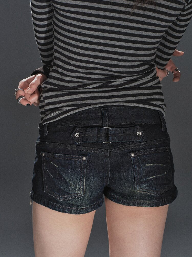 Washed Aged Slim Denim Shorts【s0000016228】
