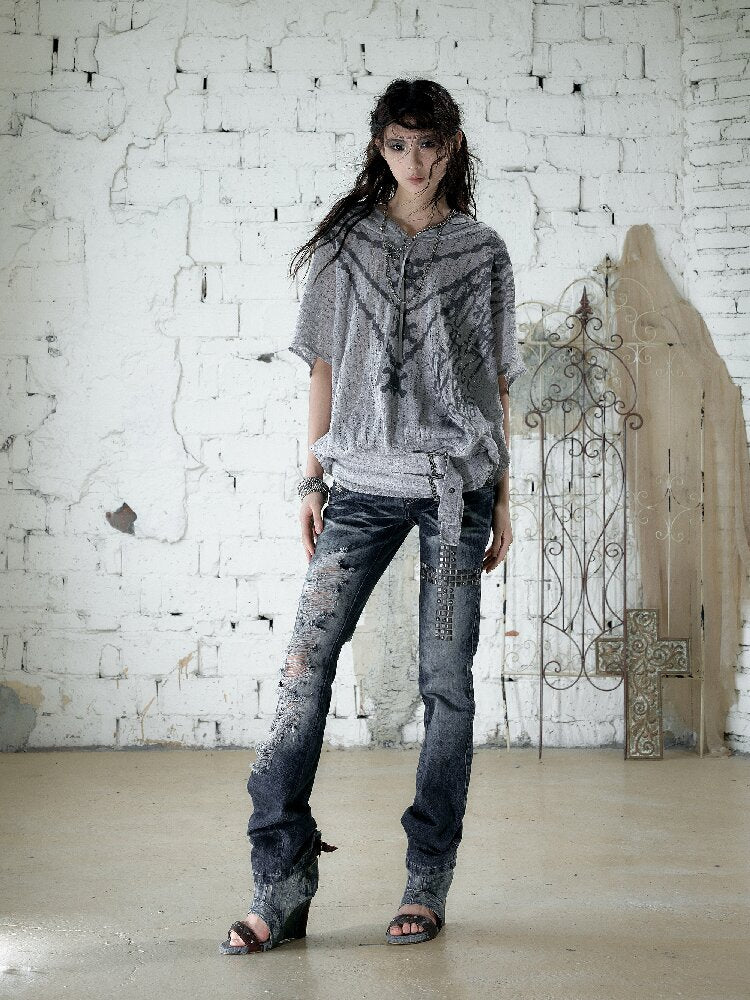 Ripped Knit Hooded Short Smock T Shirt【s0000016993】
