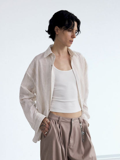 Striped Woven Long Sleeve Shirt Jacket【s0000013200】